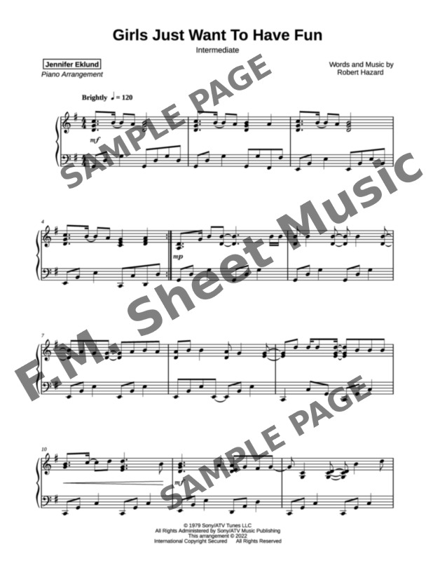 Girls Just Want To Have Fun Intermediate Piano By Cyndi Lauper Fm Sheet Music Pop 